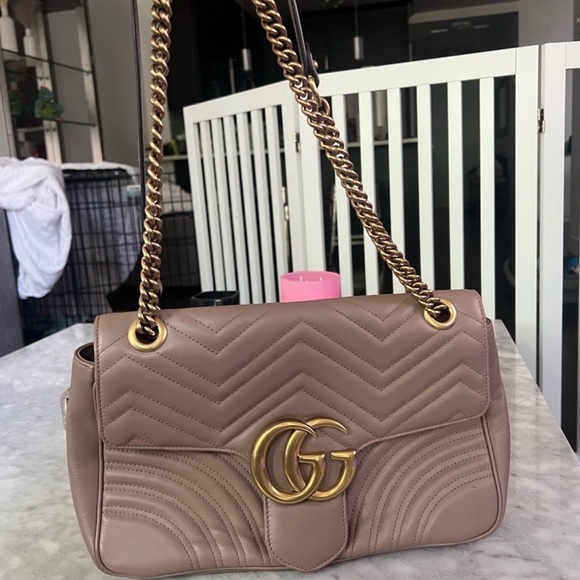 Gucci Handbags - Gucci Marmont Matelasse Bag in Taupe